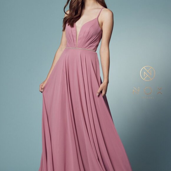 DUSTY ROSE SLEEVELESS SIMPLE AND ELEGANT PARTY PROM EVENING FORMAL  GOWN nx416 - Picture 8 of 8